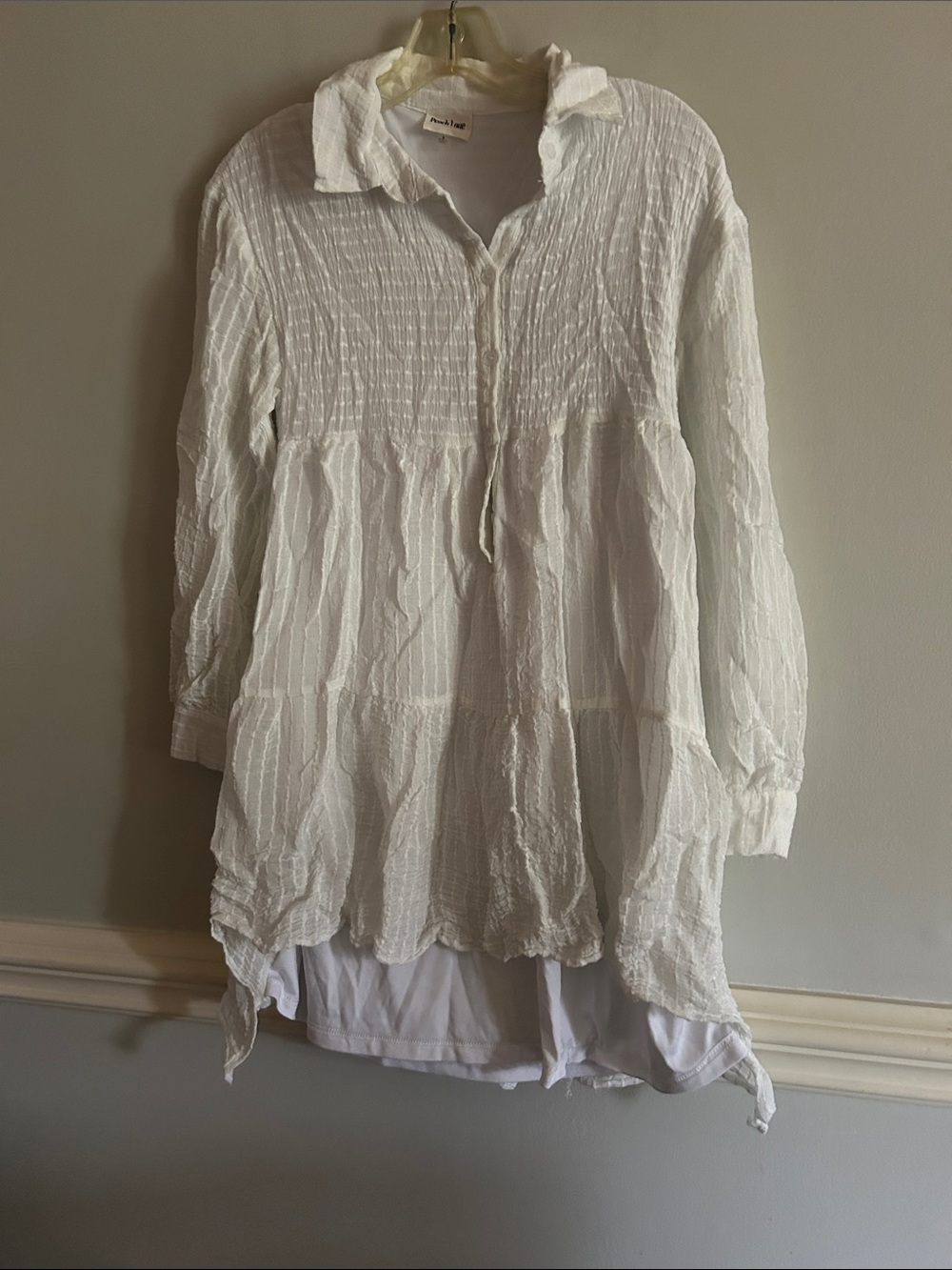 Peach Love California White Crinkled Tunic Top